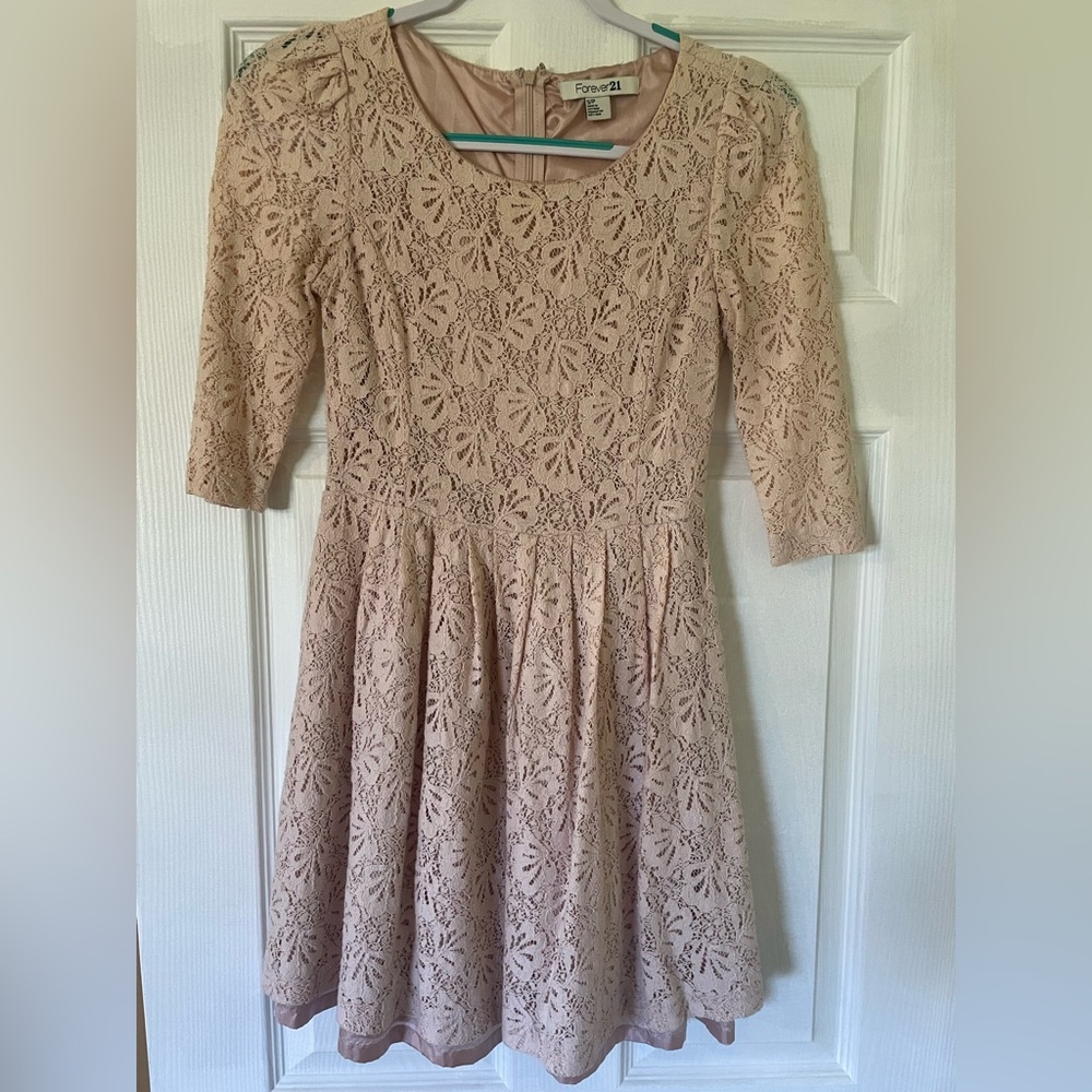 Forever 21 Blush Lace Fit-and-Flare Dress